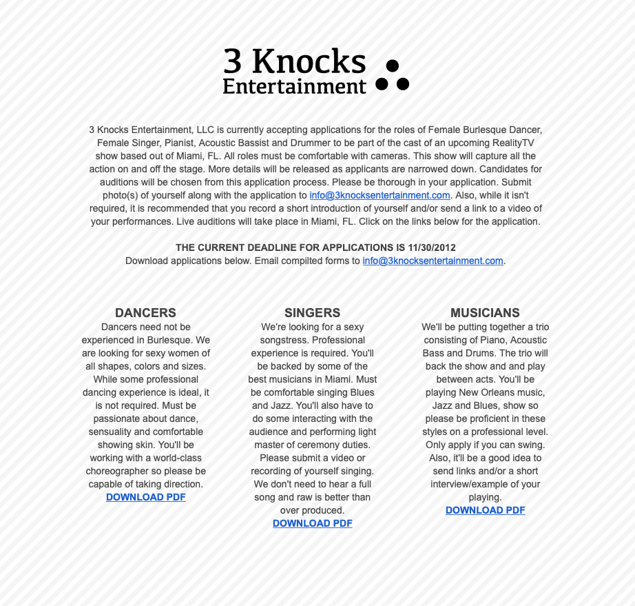 3 Knocks Entertainment Page